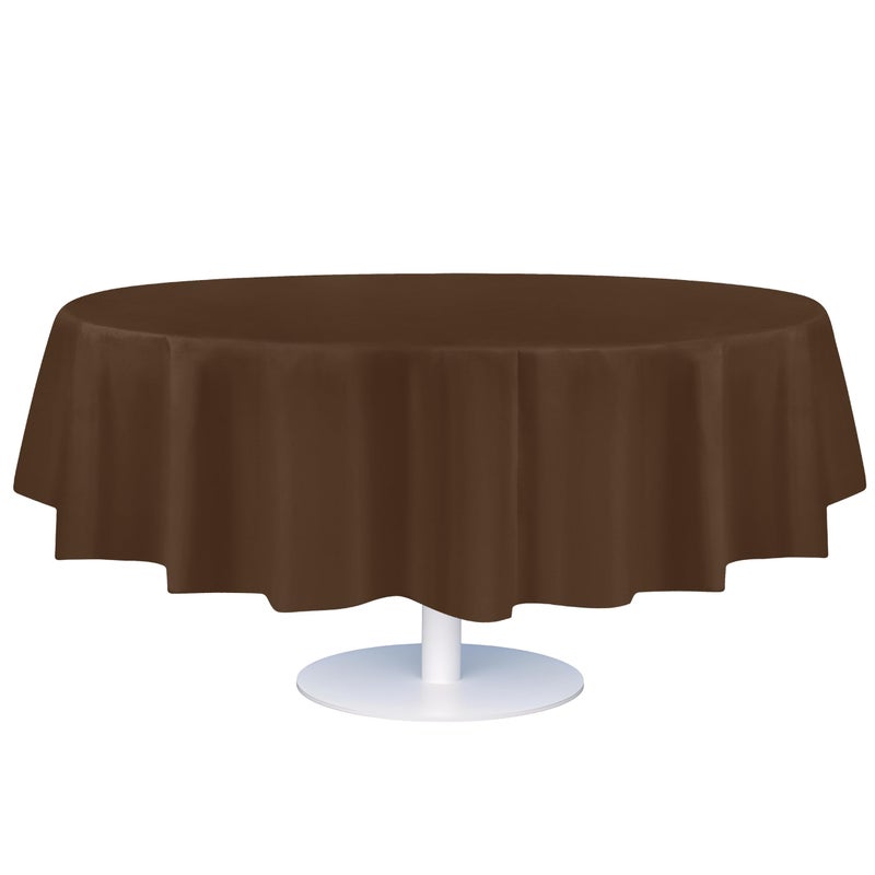 Grandipity 12 Pack Premium Disposable Plastic Tablecloth 84" Inch Decorative Round Table Cover - Brown - Image 1